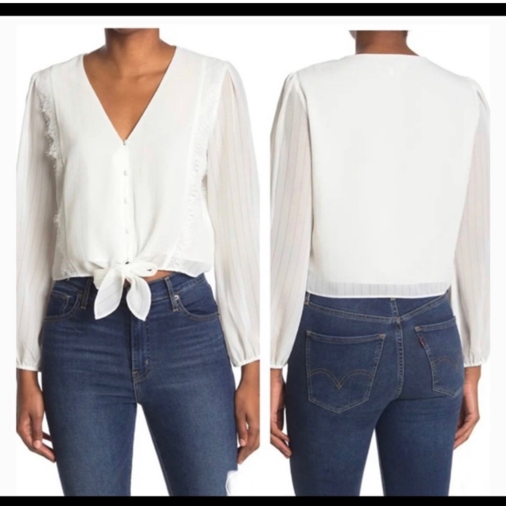 WAYF Button Down Tie Waist Blouse